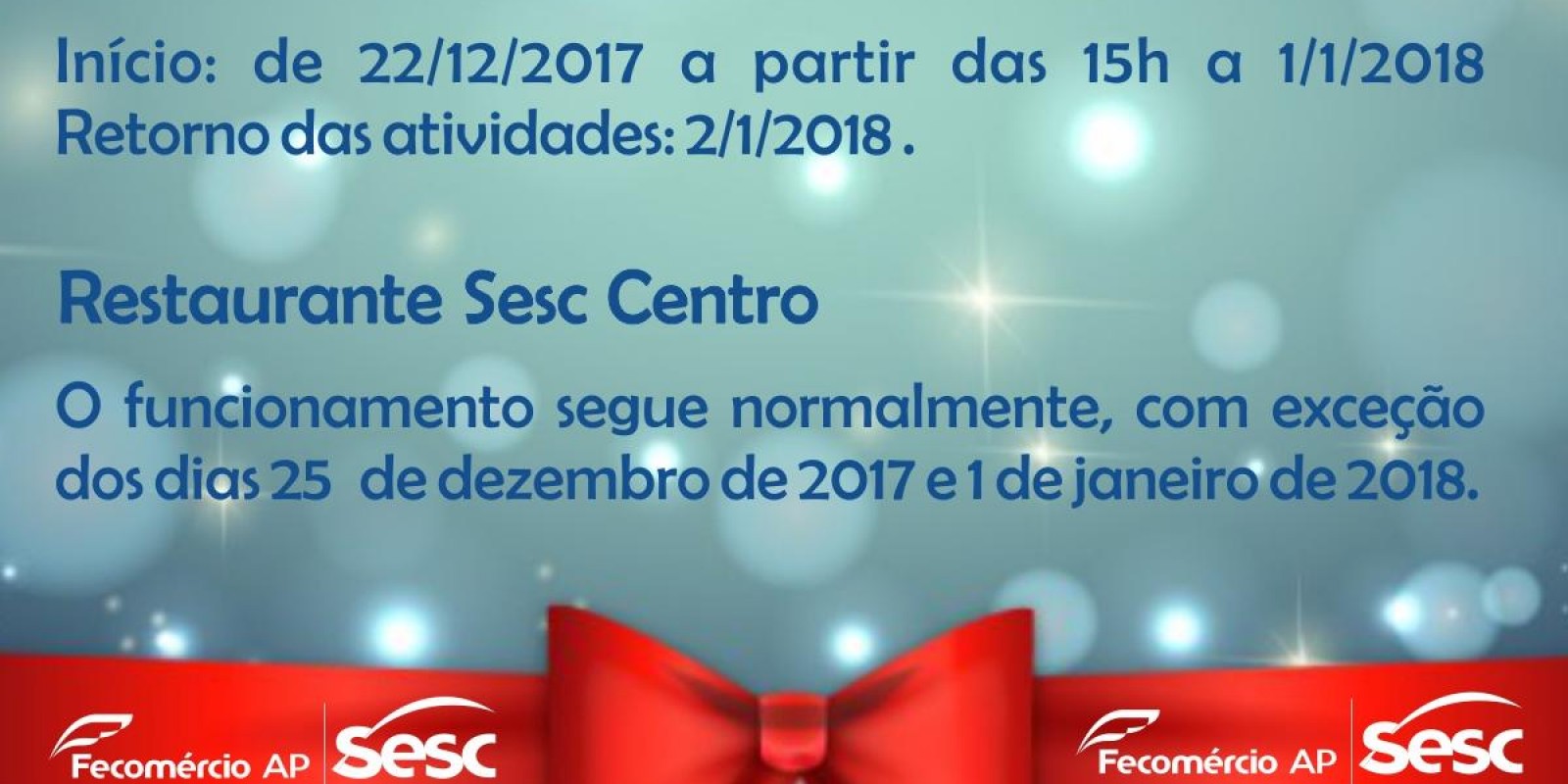 Suspensão das atividades fim de ano Sesc Amapá