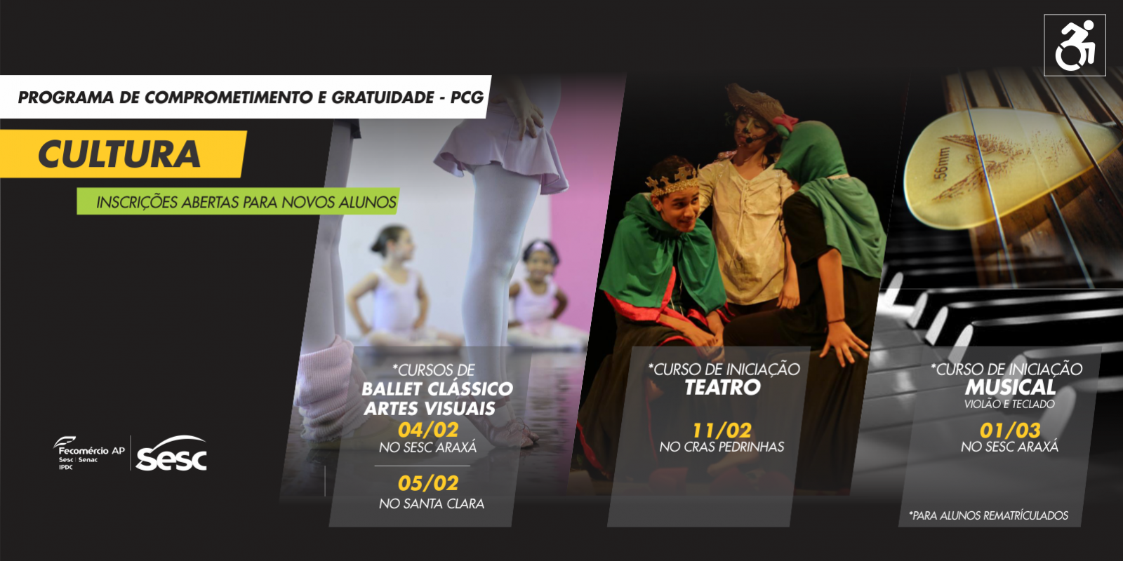 Inscrições para cursos de artes visuais, ballet e iniciação musical irão até 15 de fevereiro. Inscrições para cursos de artes visuais, ballet e iniciação musical irão até 15 de fevereiro.