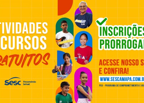 PCG 2023: Sesc Amapá prorroga inscrições para bolsas em atividades culturais, educativas e recreativas